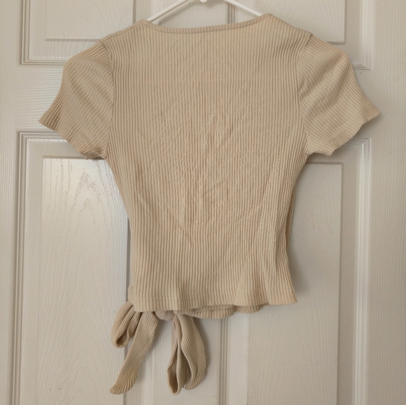 Beige Ribbed Wrap Top - Picture 2 of 4